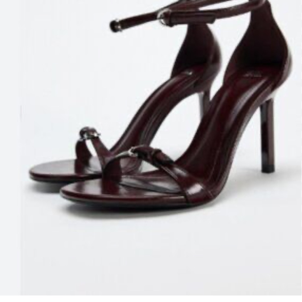 Zara Burgundy Leather Ankle-Strap Stiletto Sandals
